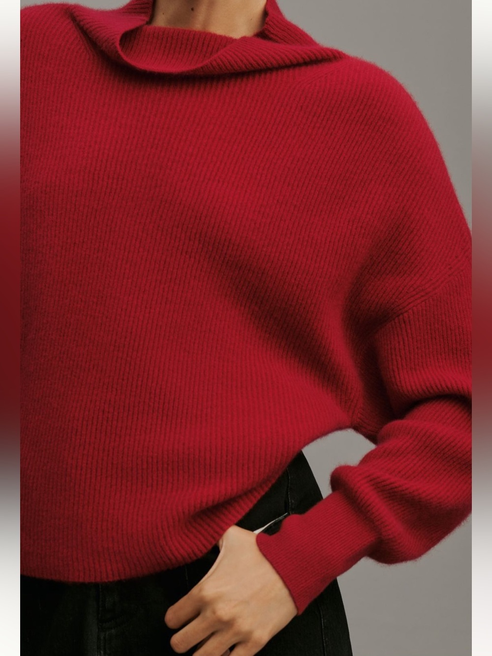 Pilcro Cashmere Ribbed Sweater in Raspberry Red - Picture 5 of 7